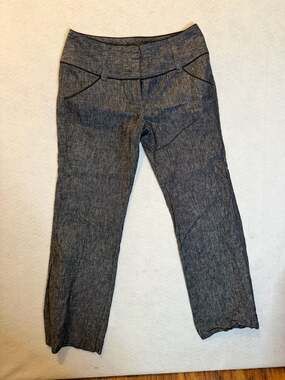 iz California Charcoal Grey Linen Cotton Blend Pants with Contrast Piping